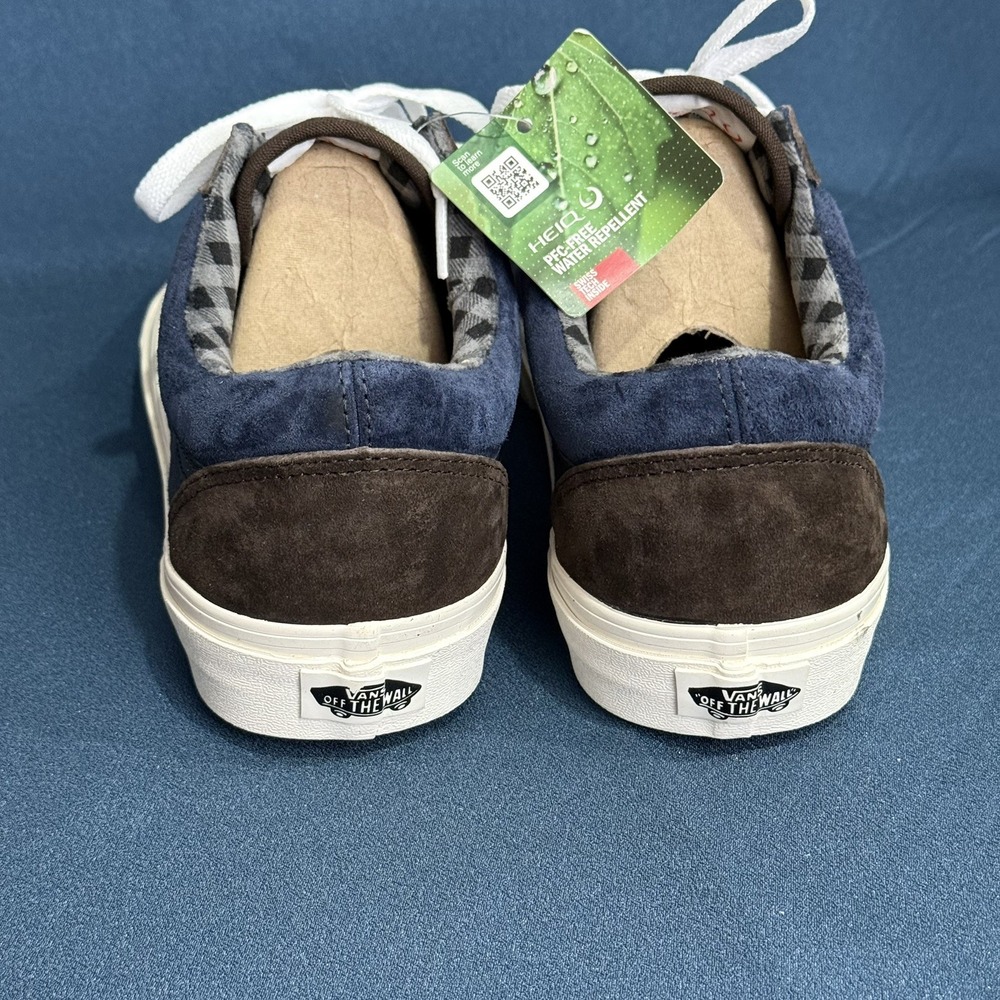 Vans Old Skool Mens 11 Pig Suede Plaid Brown Navy Blue Water Repellent 751505 - Picture 8 of 9